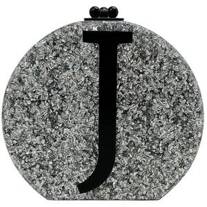 Edie Parker Silver Glitter "J" Minaudiere